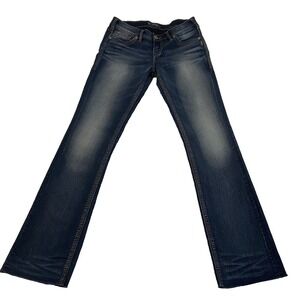 Silver Jeans Women's AIKO Mid Rise Bootcut Dark Wash Denim Raw Hem Size 29/33